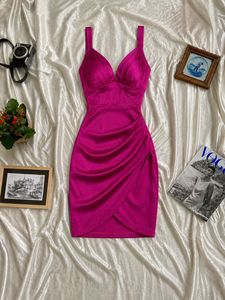 Vibrant Pink Ruched Mini Dress