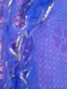 Royal Blue Net Dupatta with Silver Border