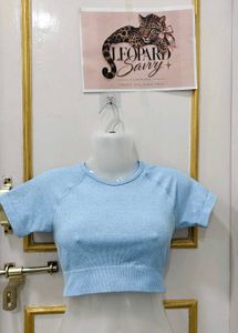 Baby Blue Cropped Workout Top