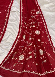 red bodyhugging saree