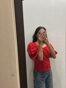 Puff Sleeve Red Top