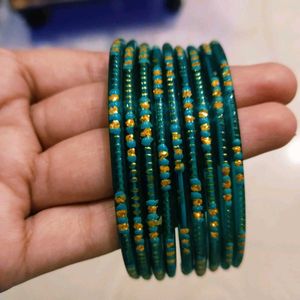 Teal & Gold Glass Bangles
