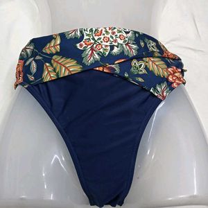 Navy Blue🪔 Bikini Bottom with Floral Waistband