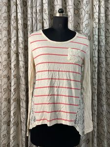 Striped Lace Detail Top