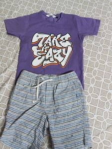 Purple 'Take It Easy' Graphic T-Shirt & Striped Sh