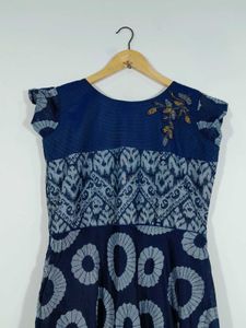 Navy Blue Printed Long A Line Kurta Women's