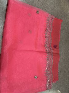 Elegant Pink Saree with Embellished Border