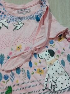Cute Dog and Cat Print T-Shirt 5-6 years old girl