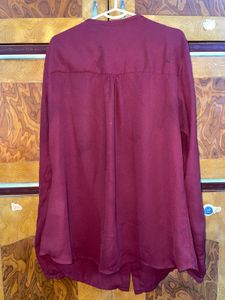 Chic Burgundy Ruffle Front Top 38 inches