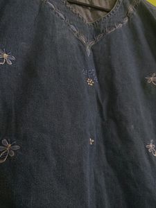 Denim Embroidered Top