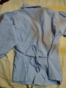 Blue and White Striped Button-Up Top