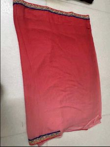 Pink Coral Saree with Royal Blue &amp; Gold Border