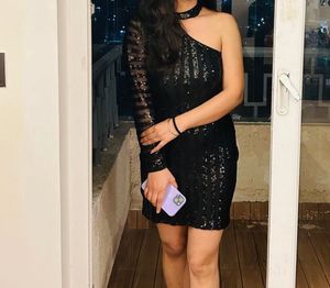 Sparkling Sequin One-Sleeve Party Dress