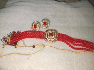 Red Beaded Necklace &amp; Earring Set