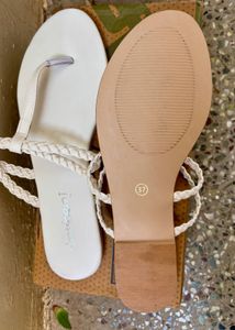 White Braided Strap Flat Sandals