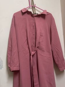 Pink Midi Shirt Dress with Belt