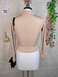 H&amp;m Ruched Button-Up Long Sleeve Top