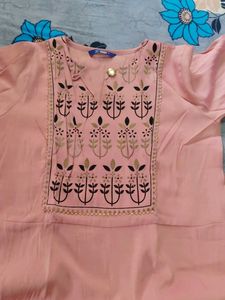Elegant Pink Kurta with Embroidered Neckline