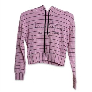 Pink Striped Cropped Hoodie