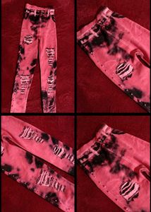 Edgy Pink Tie-Dye Distressed Jeans