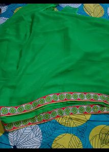 GREEN SAREE WITH EMBROIDERY BLOUSE PEICE SET