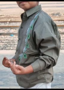 kid's Green Embroidered Kurta