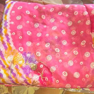 Vibrant Pink Floral Saree with Embellishments