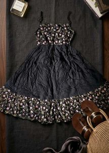 Black Floral Embroidered Midi Dress