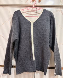 Gray Knit Buttoned Cardigan