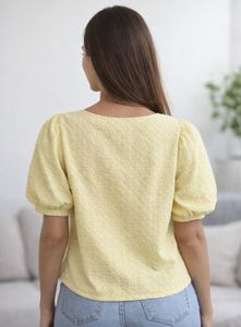 Lemon Yellow Puff Sleeve Top with Flower Detail