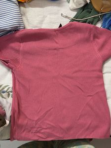Pink Ribbed Square Neck Top