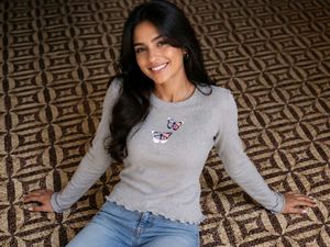 Grey Long Sleeve Top with Ruffle Hem