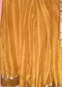 Yellow Plain Silk Saree With Border, Stitched Blouse