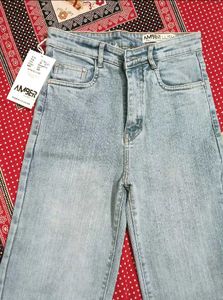 AMBER LUSH Ice Blue Straight Fit Denim Jeans.