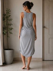 Grey Sleeveless Midi Dress with Lace-up Detail