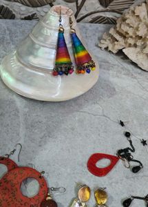 Multi-Color &amp; Red Statement Earrings  (6 pair