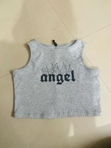 Grey Graphic Crop Top
