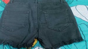 Black Frayed Denim Shorts
