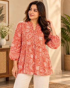 Orange Floral Print Kurta