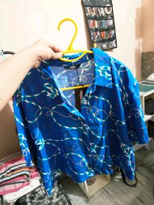 Blue Abstract Print Boxy Shirt