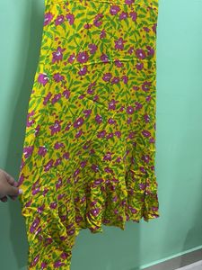 Yellow Floral Print Midi Dress