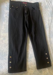 Black Cropped Jeans with Button Detail