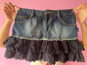y2k denim Skirt with Lace Trim