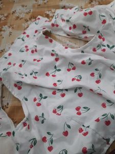 cute korean cherry crop shirt type top white