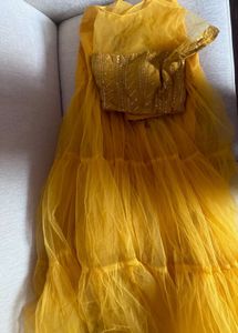Yellow Lehanga Set With Tulle Skirt