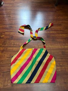 Multicoloured Striped Halter Neck Cropped Top