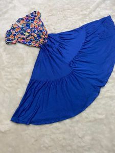Vibrant Floral &amp; Blue Tiered Maxi Dress