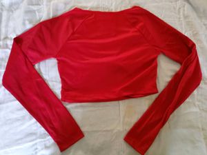 Red Long Sleeve Crop Top