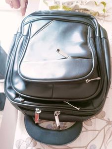 Black Faux Leather laptop Backpack