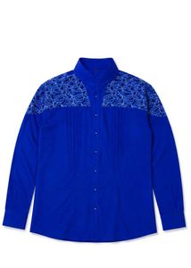 Royal Blue Lace Trim Button-Up Shirt